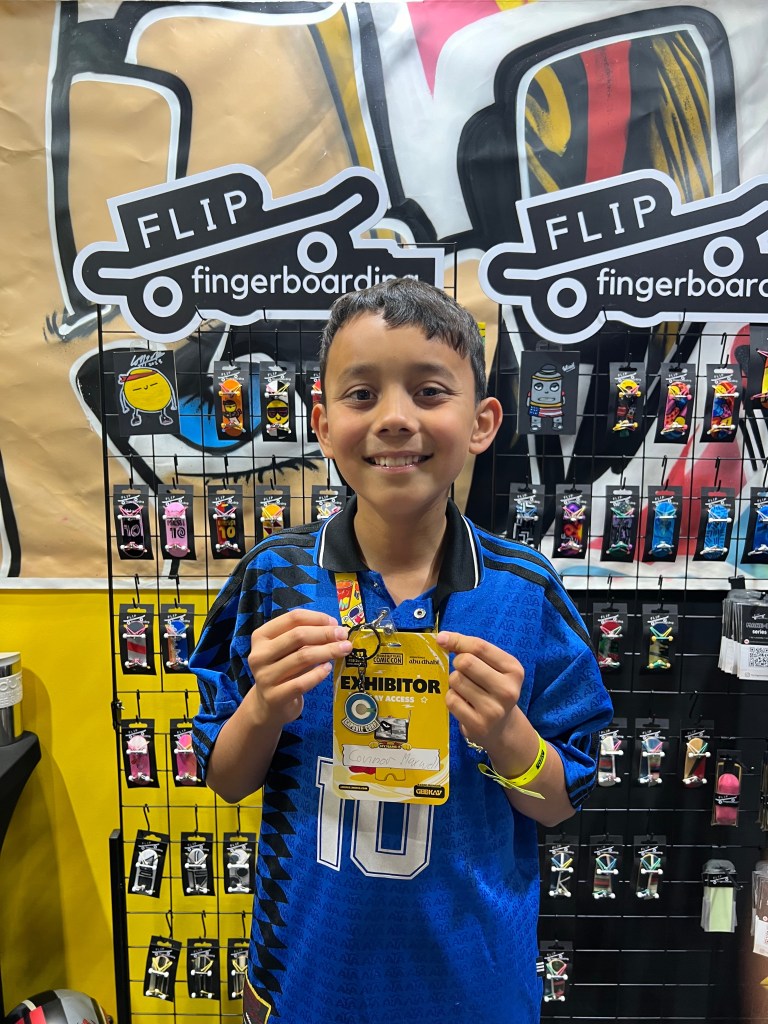 Connor Maxwell, founder of Flip Fingerboarding during MEFCC Comic Con 2024 held at ADNEC Abu Dhabi