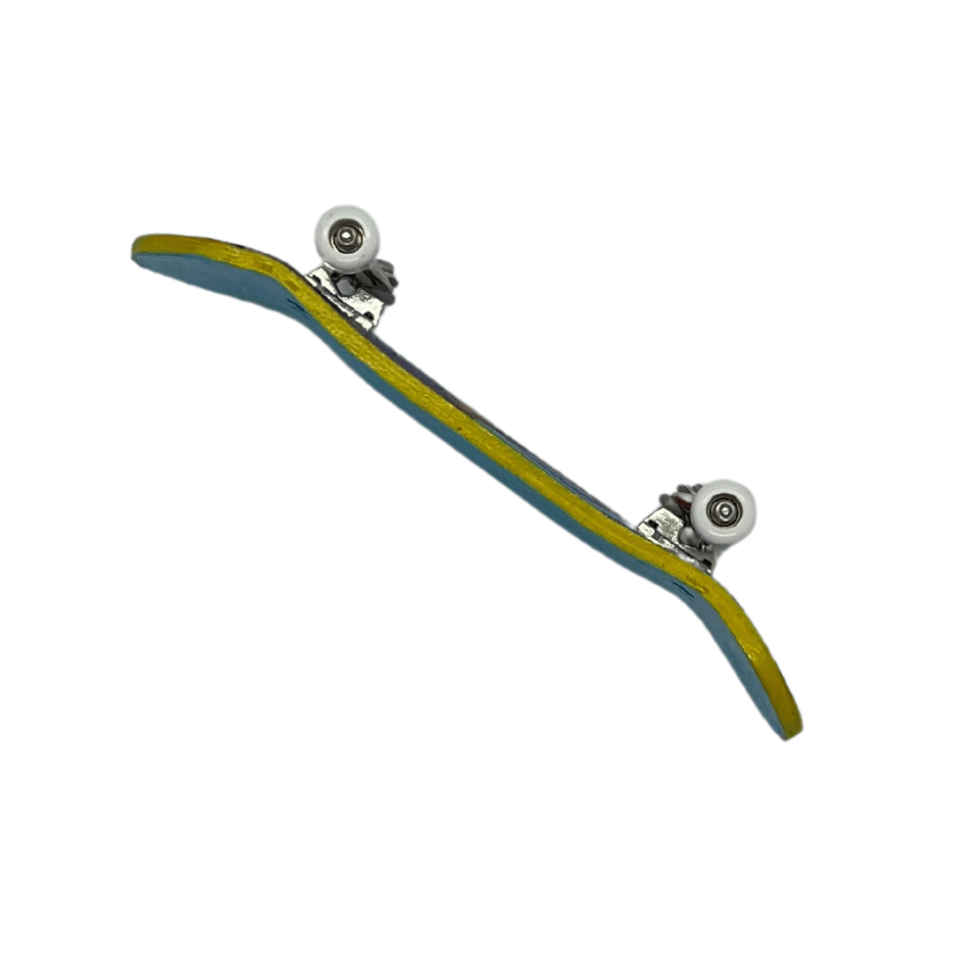 'Neurodiversity 1.2' Artist handmade professional fingerboard 34.2mm x 97.4mm complete with steel trucks and urethane bearing wheels and original hand painted art on deck.