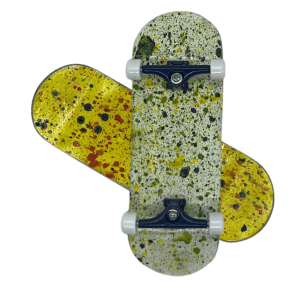 'Blob' Artist Professional Handmade Fingerboard 33mm x 97mm complete with steel trucks and urethane bearing wheels and hand painted original design on deck.